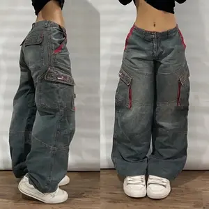 Unisex Y2K Multi-Pocket Washed Baggy Jeans – Gothic Streetwear