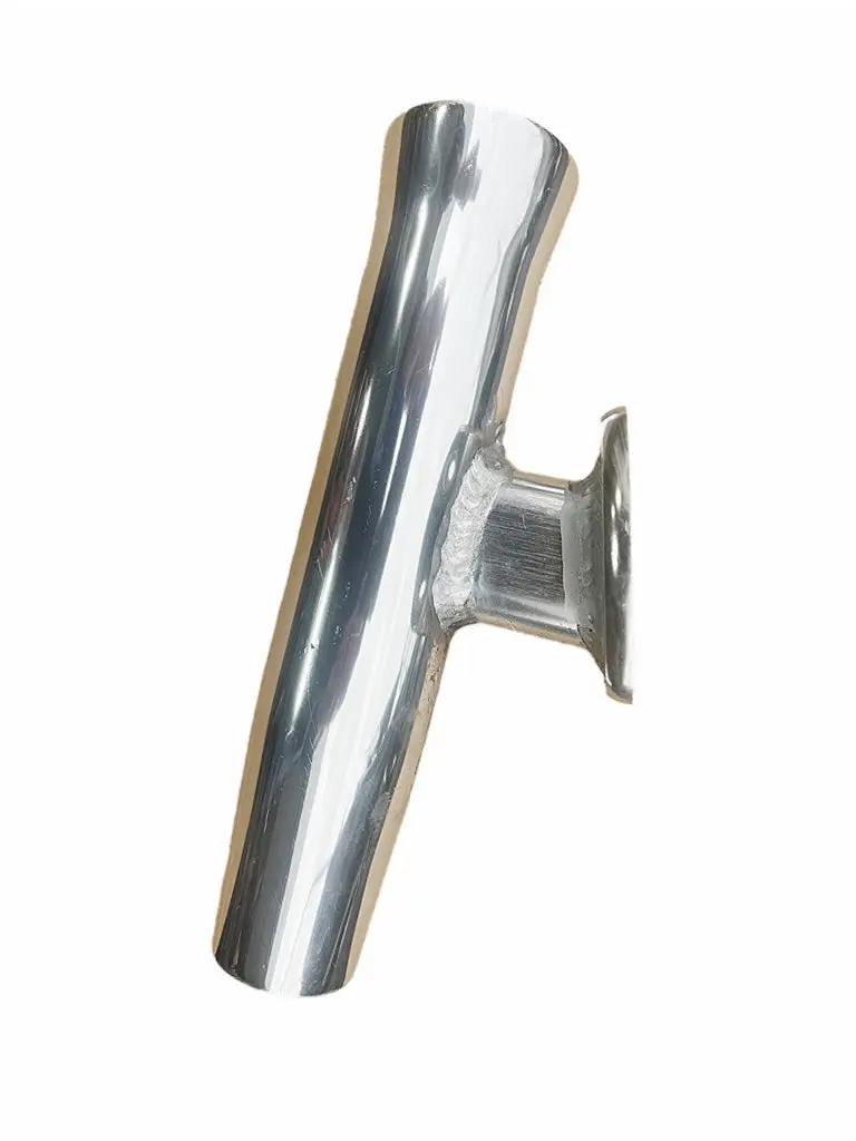 Transom Mount Fishing Rod Holder - 10" Flared Tulip - Polished Aluminum (-15 Degree, Mount for Transom Inside)