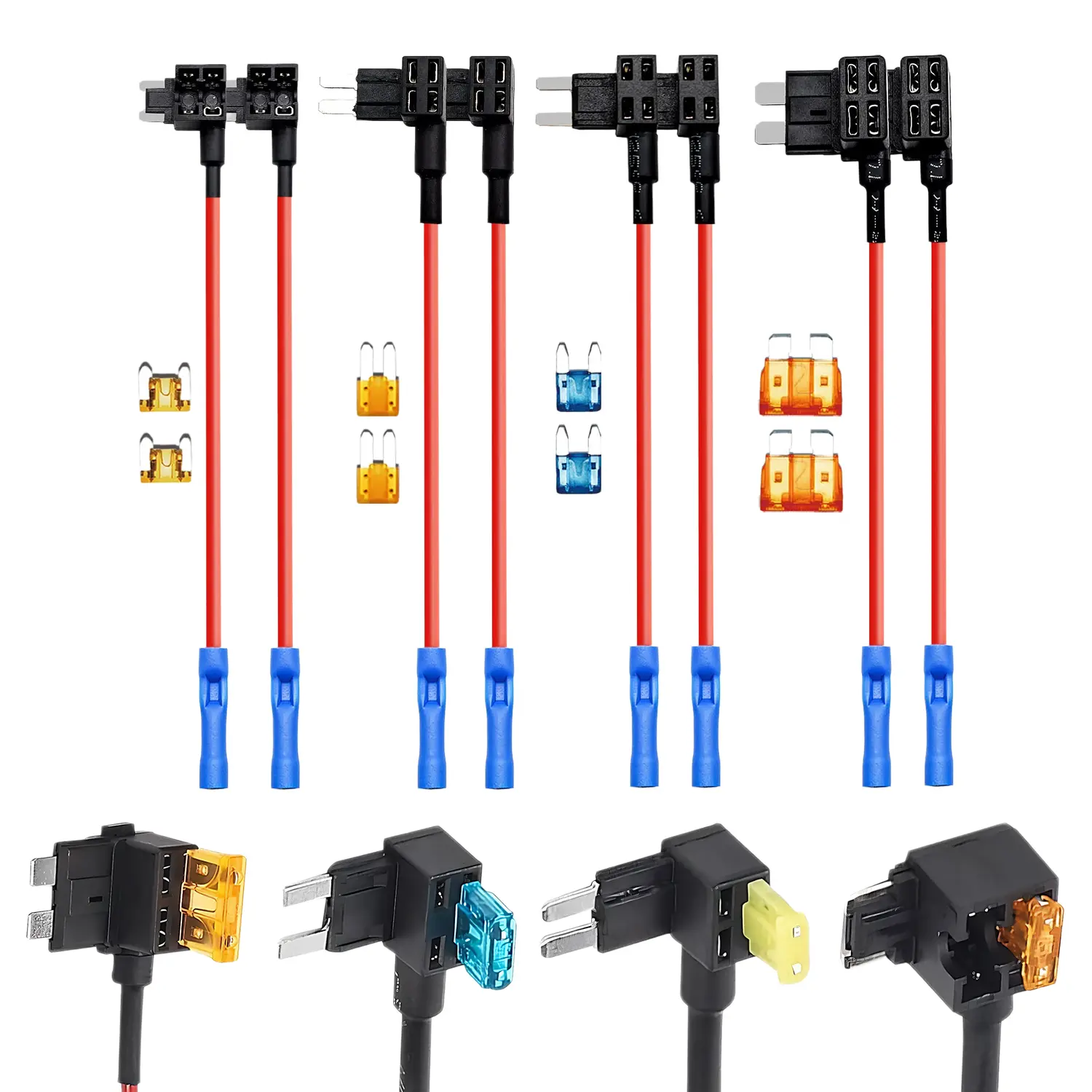 DABATR 8 Pack 4 Types Fuse Tap, Upgraded 12V Car Add a Circuit Fuse Tap Kit - Standard Mini Micro2 and Low Profile Mini Fuses Taps, ATO ATC ATM APM Fuses Adapter Jumper for Cars Trucks Boats