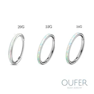 Oufer 20G/18G/16G Semipreicous White Opal Hinged Segment Nose Nostril Piercing Hoop Ring Conch Helix Lobe Rook Tragus Hoop Cartilage Ring Inner Diameter 5mm 6mm 7mm 8mm 9mm 10mm 12mm
