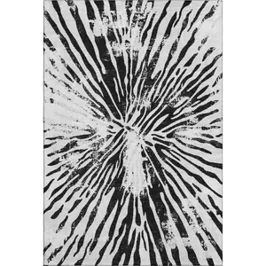 HomeRoots 666387 3 x 5 ft. Ivory & Black Zebra Print Washable Machine Made Rectangle Area Rug with UV Protection