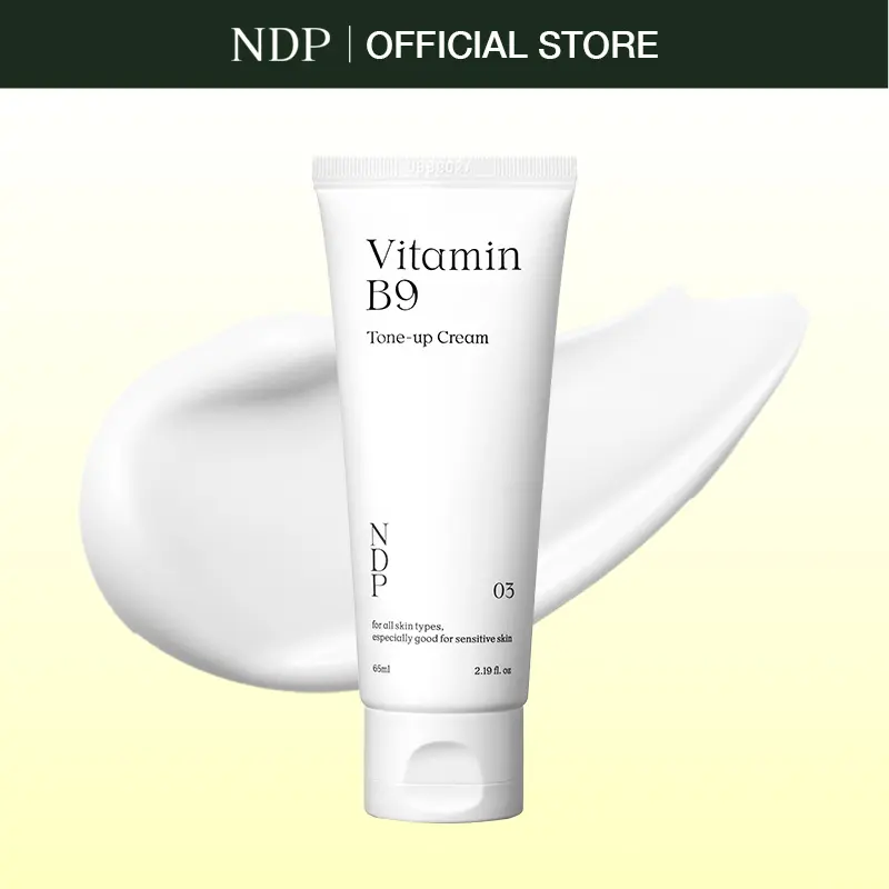 NDP SKIN Vitamin B9 Tone-Up Cream - Daily Calming Tinted Moisturizer, 95% Cica Brightening Hydrate for Sensitive Skin, Lightweight Korean Makeup Primer, 2.19 fl oz