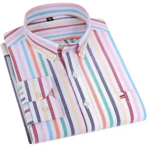 Men's Classic Stylish Long-Sleeve Large-Size Casual Cotton Oxford Striped Shirt, Menswear Fabric Top