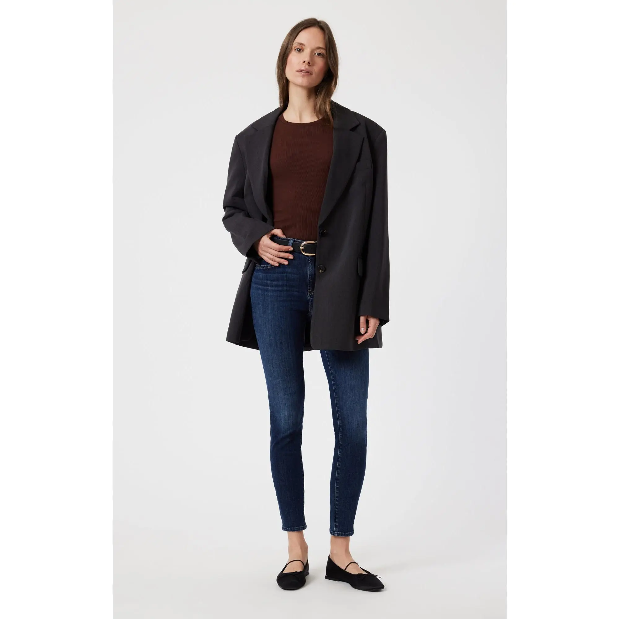 Women's TESS Crossover High Rise Skinny Slim Jeans - Dark Blue Dark Brushed Core Flex Cotton-Elastane Blend, Light Wash Light Vintage Casual Bottoms, Slim Leg Design, Light Wash Jeans