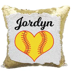 Handmade Personalized Softball Heart Reversible Sequin Pillow Case