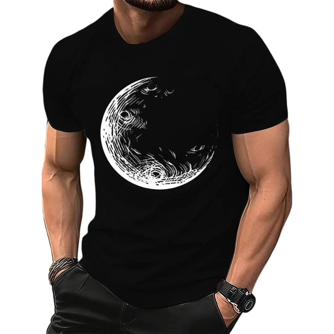 Men's Vintage Moon Phase Graphic Tshirt - Round Neck Short-Sleeve, Minimalist Astronomy Top, Mystical Celestial Starry Sky Print, Casual Loose-Fit Graphic T Shirts for Stargazers Cotton Fashion