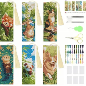 6 Pcs Animal Cross Stitch Bookmark Kit for Adult Beginners,Cross Stitch Kits 14 CT DIY Crossstitch Kits Adult Stamped Bookmark Embroidery Bookmarks Kit