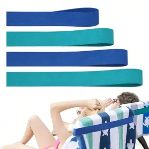 4pcs Must-Have Beach Accessories Blue & Teal Striped Towel Bands to Keep Towels Secure on Chairs