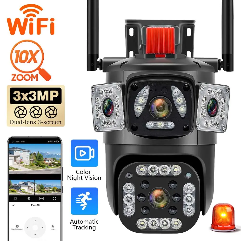 【Summerfinds】6K 9MP Outdoor Security Camera, 360° PTZ WiFi Surveillance Camera with 10X Optical Zoom, Auto Motion Tracking, HD Night Vision, IP66 Weatherproof, Two-Way Audio, SD Card/Cloud Storage for Home Yard Outdoor Monitoring