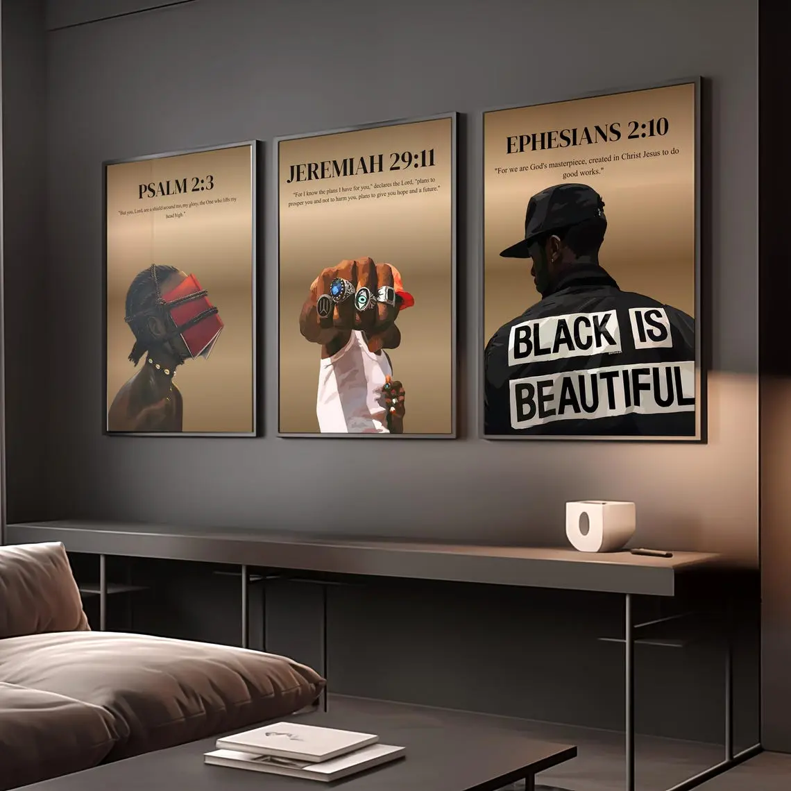3-Piece Black Man & Black Couple Wall Art Posters - 260gsm Thick Glossy Paper, Fade Resistant Afro Culture Decor, Afro American HypeBeast Art for Wall Decor Ideas, Multi-Size