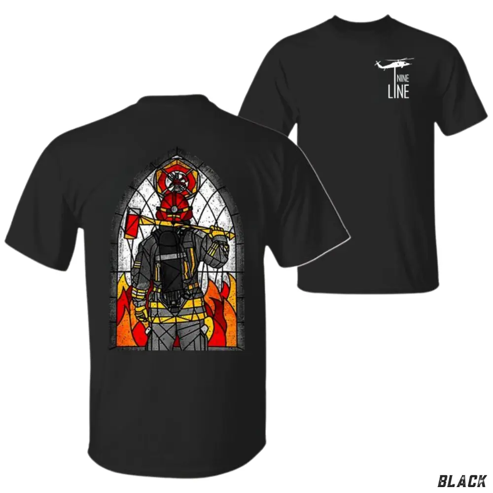Firefighter Tribute T-Shirt, Stained Glass Firefighter, Nine Line Apparel Firefighter Appreciation Shirt, Perfect Gift for Firefighters and First Responders