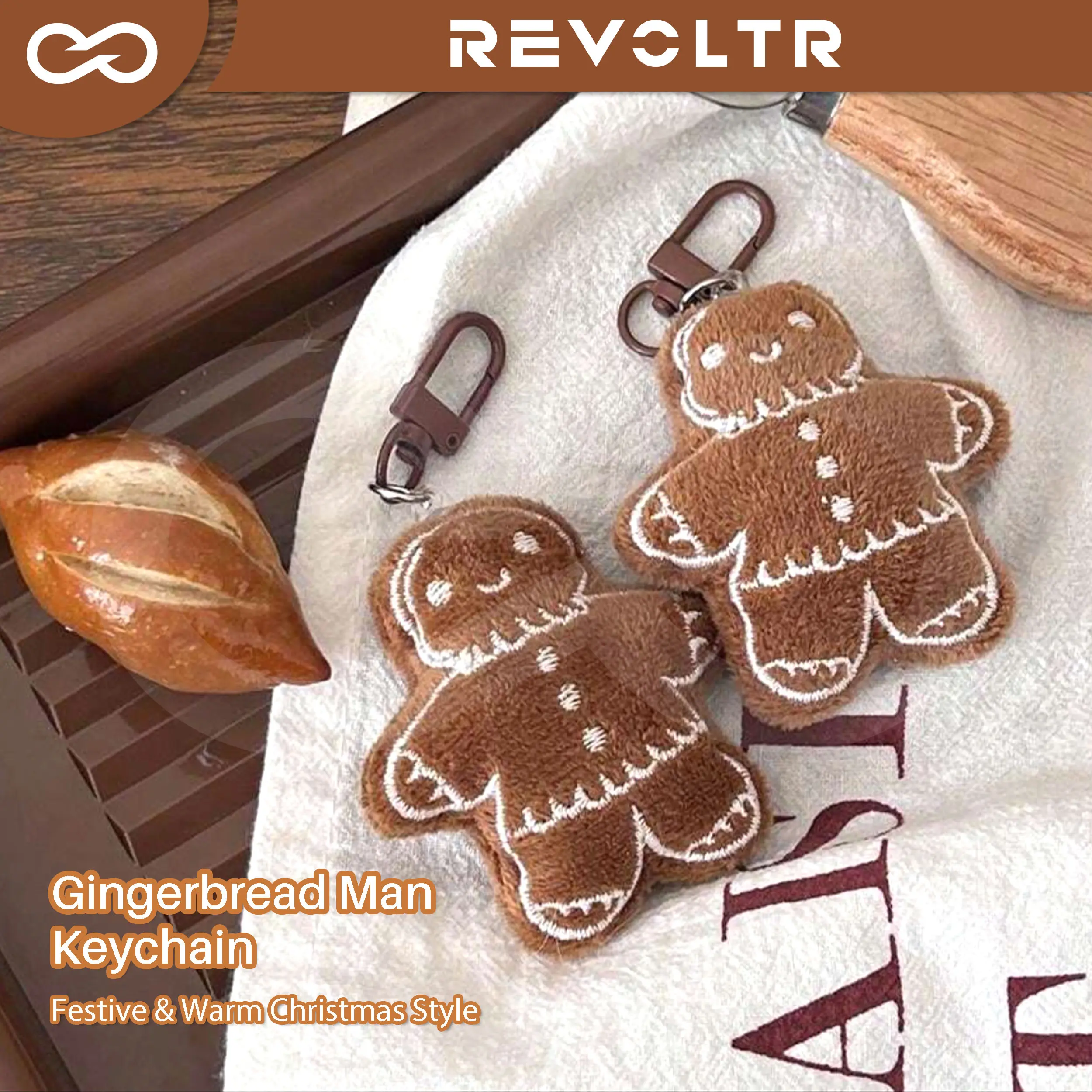 Mini Gingerbread Man Keychain Handmade Christmas Festive Cartoon Pendant Cute Fuzzy Toy Ornament Food Model Ideal Gift for Friends Girls Car Key Decoration Small Adorable Accessories