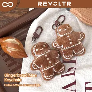 Mini Gingerbread Man Keychain Handmade Christmas Festive Cartoon Pendant Cute Fuzzy Toy Ornament Food Model Ideal Gift for Friends Girls Car Key Decoration Small Adorable Accessories