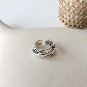 Multi-layer winding ring silver irregular lines open adjustable index finger ring female jewelry