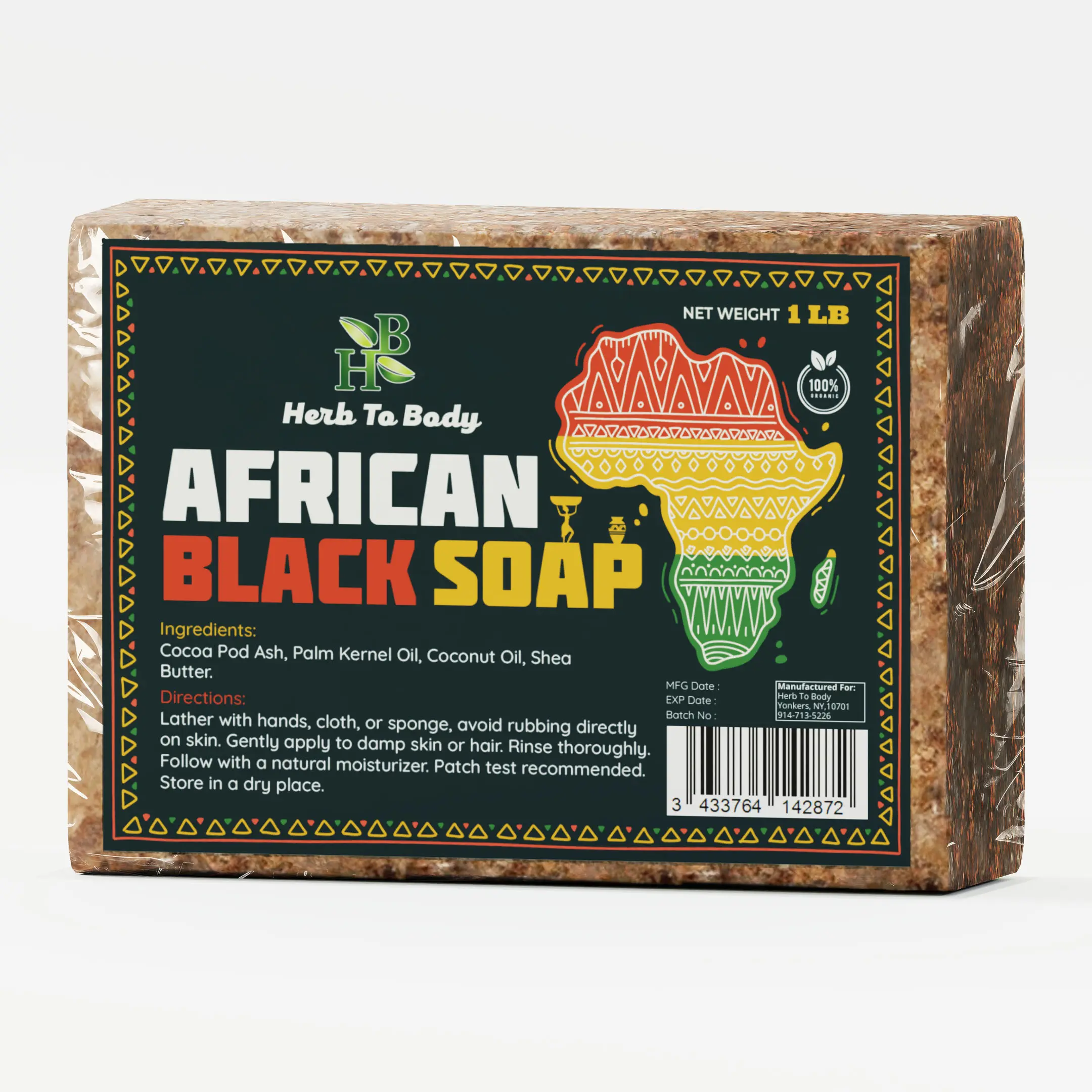 Authentic African Black Soap - 1lb Bar | Natural Ingredients Versatile Skin Care Traditional Cleansing Experience | Herb to Body