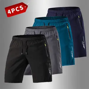 Men's 4-Pack Zipper Pocket Sports Shorts: Lightweight Fabric for Workouts & Casual Wear