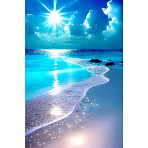 1PCS Diamond Painting Kit Ocean Beach Scene with Sunlight and Sparkling Waves DIY Rhinestone Art for Hom