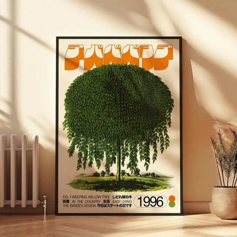 Willow Tree Art Poster - George Kempster Style, Minimalist Contemporary Art Print, Nature Lovers Gift (No Frame)