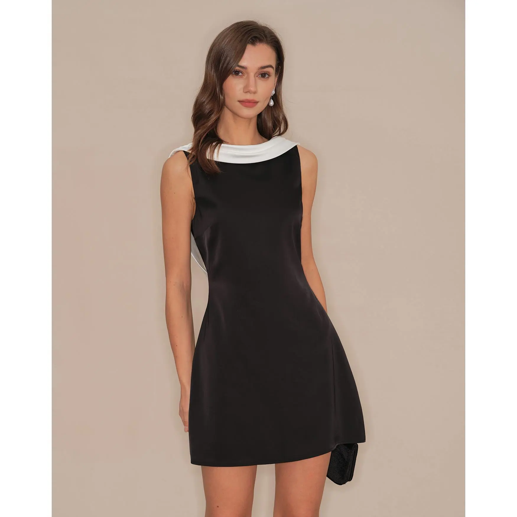 Black Cowl Neck Backless Mini Dress