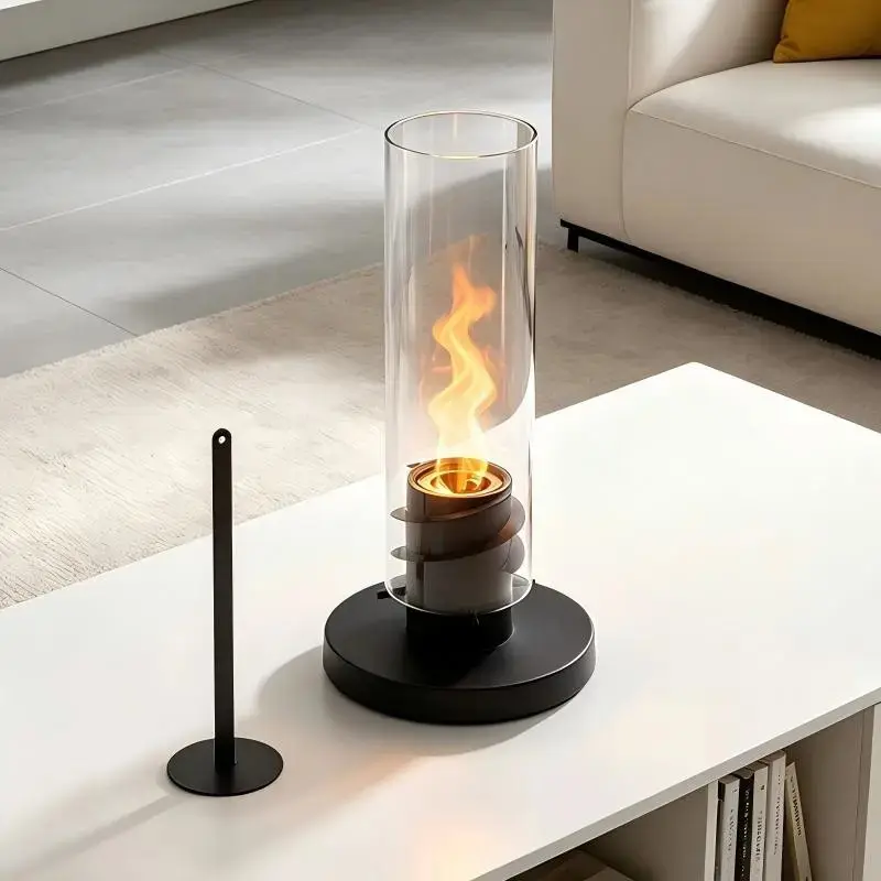 Tabletop Fire Pit, Bioethanol Tabletop Fireplace with Glass Wind Guard & Extinguisher, Fuel Not Included, Smokeless Odorless Clean Burning, Indoor Outdoor Decor for Patio Garden Living Room Balcony, Multiple Styles