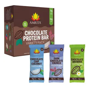 Amrita Chocolate Variety Pack Protein Bars (12 Bars) - 12g Protein, 10g Fiber, Nut-Free, Vegan, Top 9 Allergen-Friendly Snack