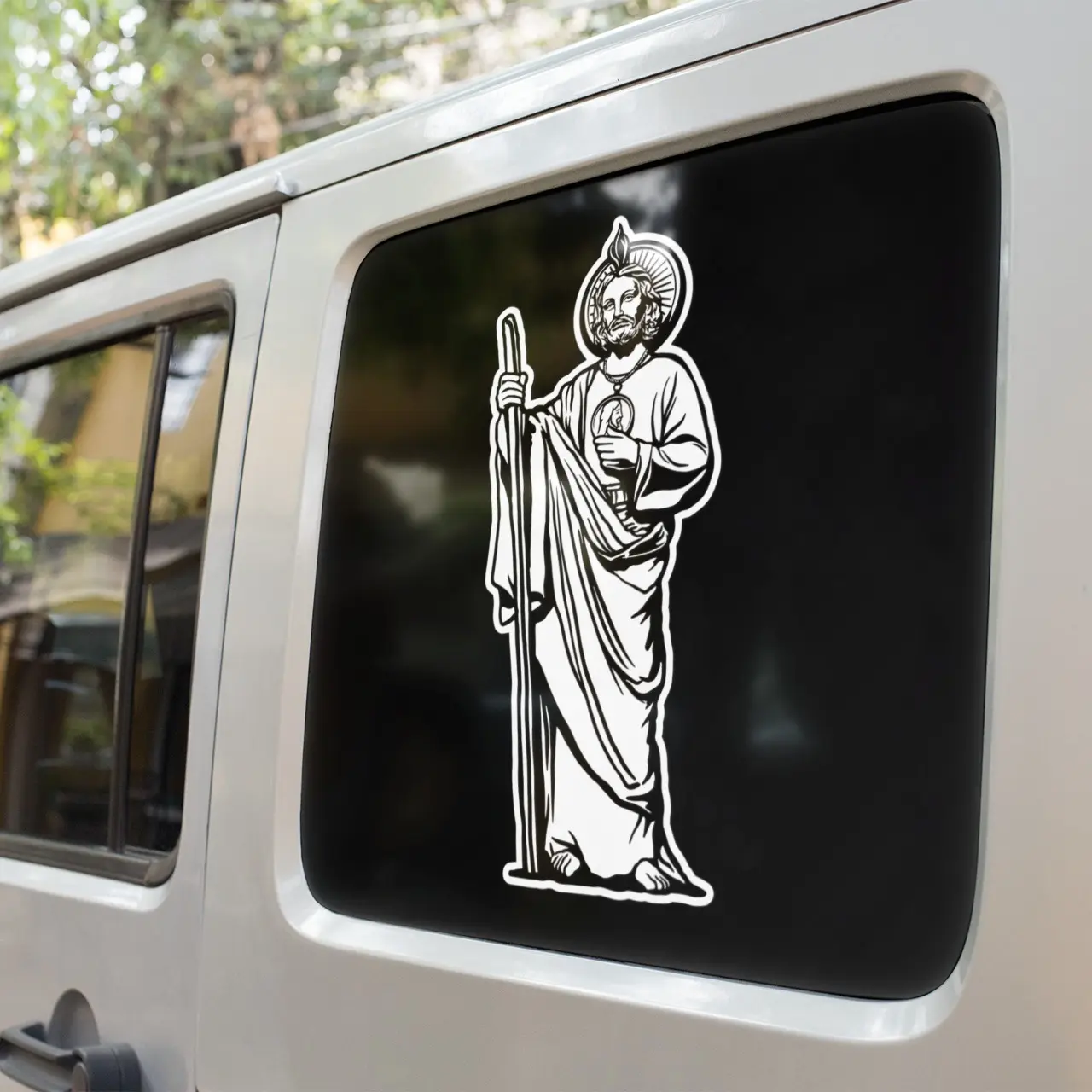 San Judas Tadeo, Saint Jude Car Window Decal, Glass, Metal, Plastic, Wood, Ceramic Safe.