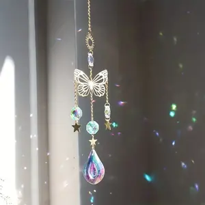 Butterfly Star Moon Crystal Sun Catcher, Christmas Decoration, Home Decor, Holiday Decor, Room Decor, Hanging Ornaments, 1 Piece