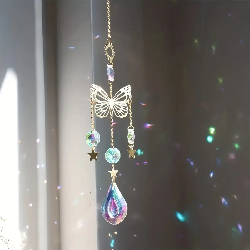 Butterfly Star Moon Crystal Sun Catcher, Christmas Decoration, Home Decor, Home Decorative Ornament, Holiday Decor, Room Decor, Hanging Ornaments, Ceiling Decoration, 1 Piece