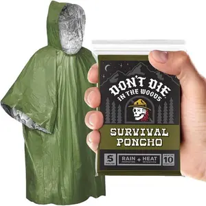 Don't Die In The Woods - Rain + Heat Emergency Poncho - Wearable Mylar Space Blanket For Hiking, Camping, First Aid, Survival