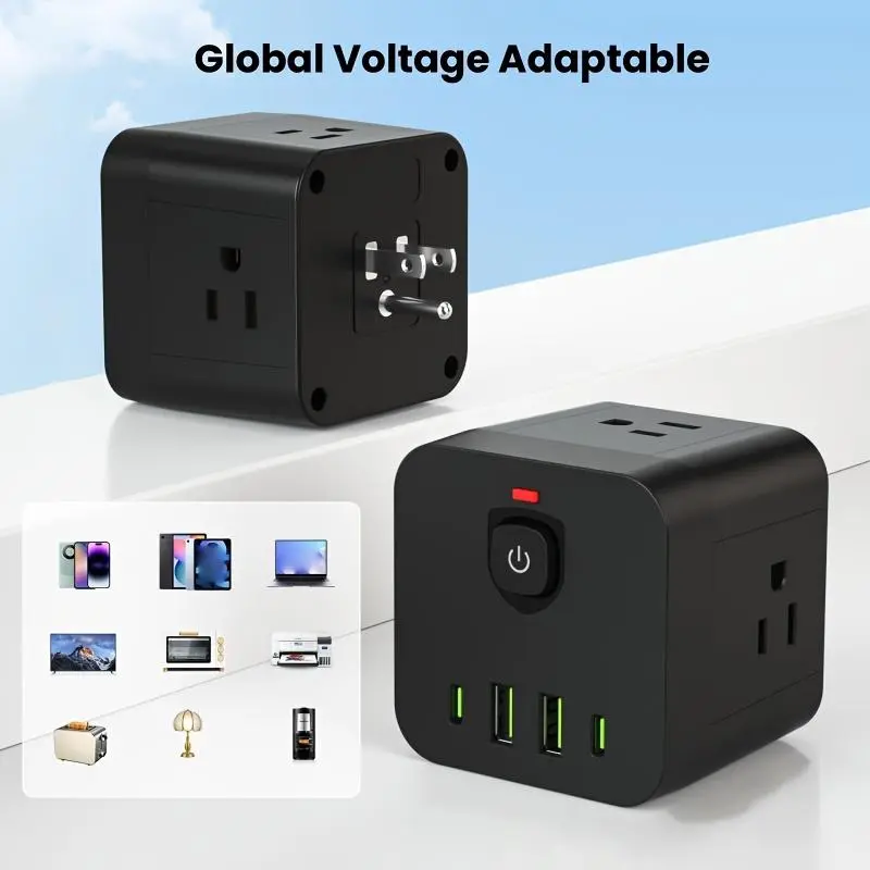 8-in-1 Power Strip US Electrical Plug Socket Extension Cord 4AC Outlets ...