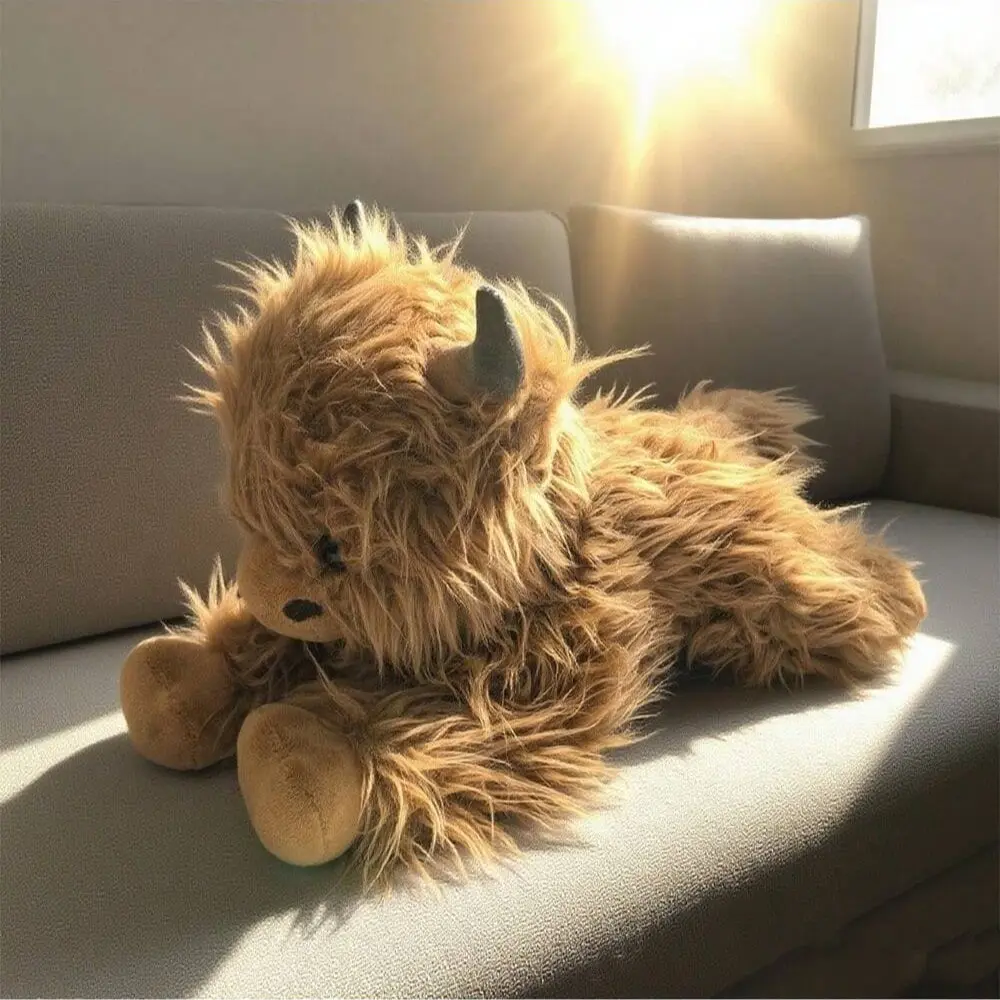 Large Scottish Highland Cow Plush Toy - Realistic Shaggy Calf-like Stuffed Animal with Soft Filling, Cuddly Bedtime Companion & s, Scottish Cow Plushie for Cute Cow Design, Christmas Gifts & Home Decor, Soft Huggable