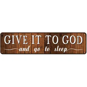 Religious Wall Decor - Give It To God And Go To Sleep Sign - Christian Gifts for Women - Spiritual Wall Decor - Inspirational Wall Art - Rustic Bedroom Decor for Women, 4"x16"