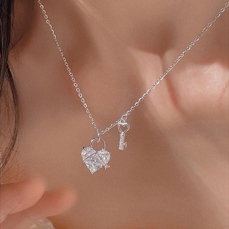 Women's New 925 Sterling Silver Heart-Geometric Pendant Choker Necklace, Fine Jewelry for Birthday Party Gifts