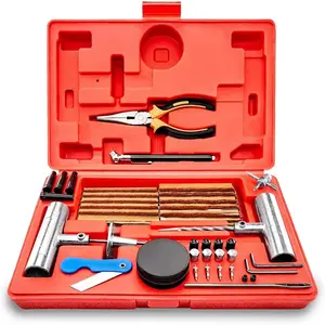 77-Piece Heavy Duty Tire Repair Kit - Automotive Tools, Plug-and-Patch Puncture Fix Set with Durable Steel Tools, Carry Case - Portable Roadside Emergency Car Accessories for Off-Road Vehicles
