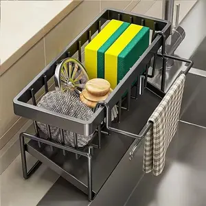 New Kitchen Storage Rack, Towel Drying Holder, Faucet Sink Organizer, Sponge Steel Wool Ball Multi-Functional Storage, Space-Saving Kitchen Gadget, Home Storage