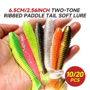 10/20 pcs Mixed 2.56" / 6.5cm 2.2g Two-Tone Threaded T-Tail Paddle Tail Soft Fishing Lure, 10/20PCS Artificial Bait Swimbait for Bass, Trout, Catfish, Salmon, Freshwater Saltwater Fishing Jig, Outdoor Fishing Accessories, Fishing Tackle