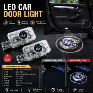 💡🚗 2-Pack LED Interior Decorative Logo Lights | Door Welcome Projector Lights | Compatible with Volvo V40, V60, V90, S90, XC40, XC60, XC90. LED Door Courtesy Lights, High-Definition Ground Projector Lamps, Wireless & Wire-Free, Plug and Play