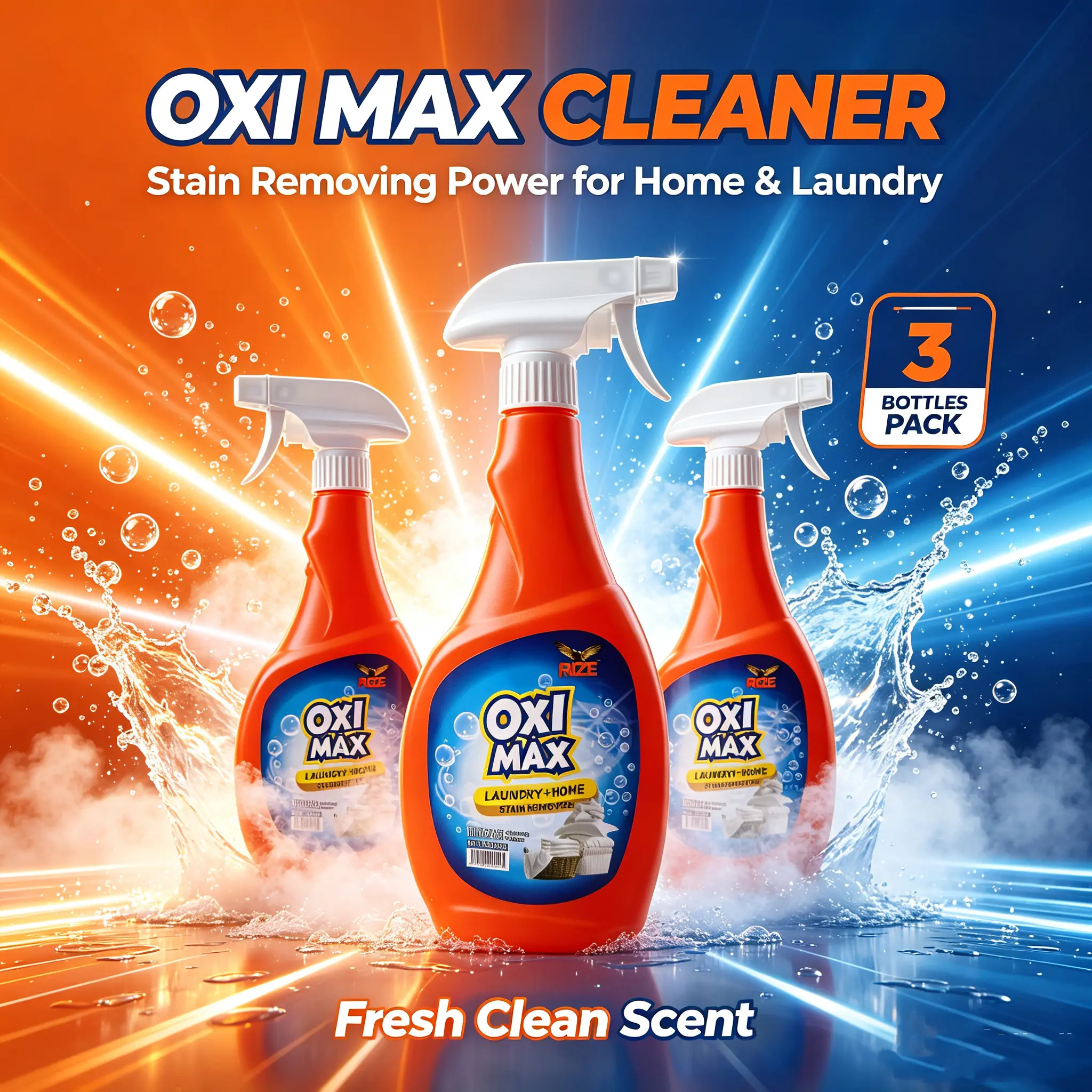 RIZE OXI MAX Stain Remover Spray 500ml Multi Purpose Laundry Household Cleaner Eliminate Fabric Oil Food Coffee Tough Stains Disinfecting Deep Cleaning Spray For Clothes Sofa Carpet Daily Home Cleaning Supplies