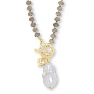 Connie Craig Carroll Jewelry Connie Craig Beaded Cultured Pearl and Gem Heart Charm Necklace