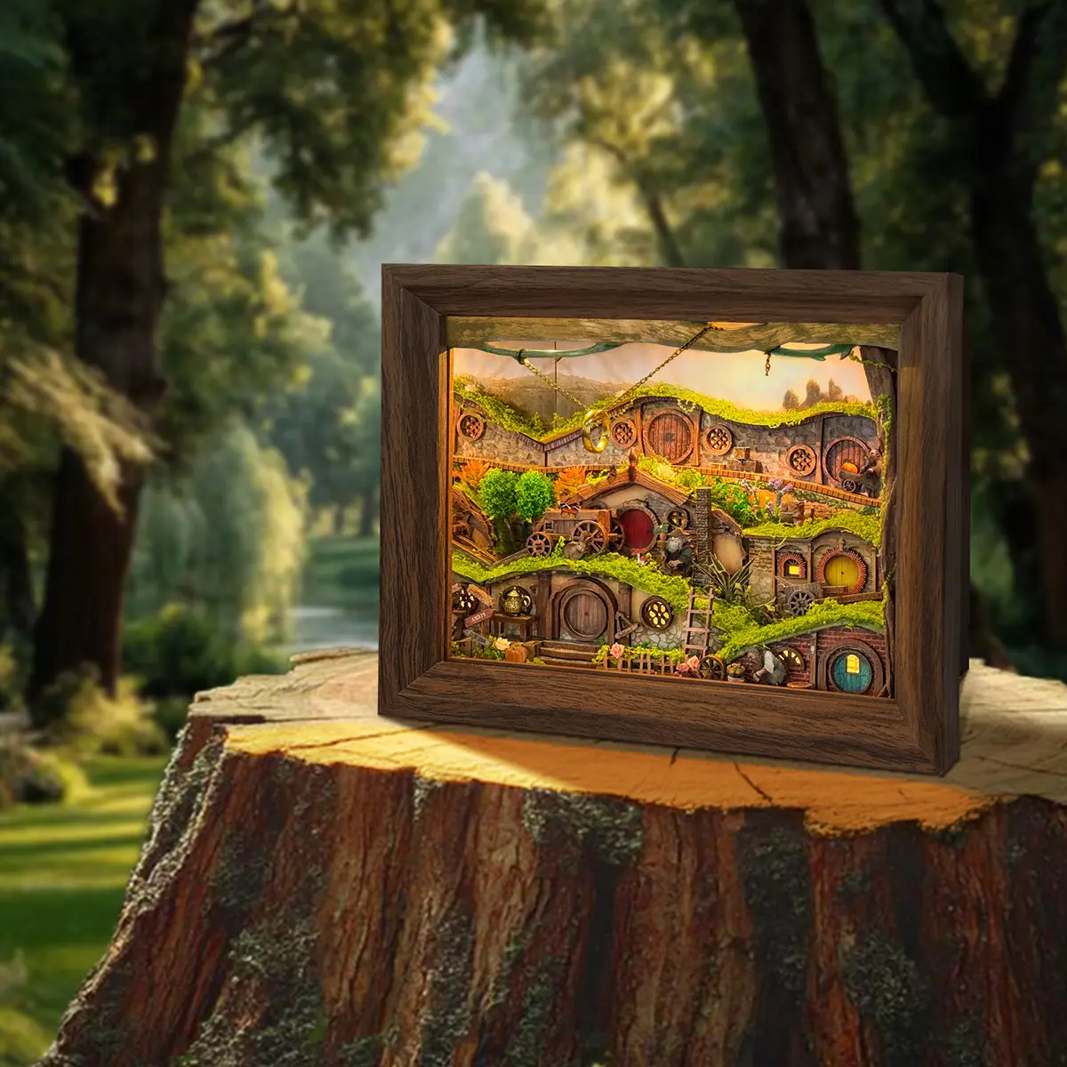 DIY 3D Wooden Magic Ring House Miniature Kit - Lighted Led Dollhouse Book Nook, Handmade Crafts Unisex Making Set, Handmade Gifts Collectibles Wood Look Bookshelf House Decoration for Holidays & Birthdays
