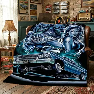 Chicano Culture Low-Profile Car Illustration Blanket - Cozy Throw - Soft, Warm, All-Season Blanket Suitable for Sofa, Bed, Office, And Camping