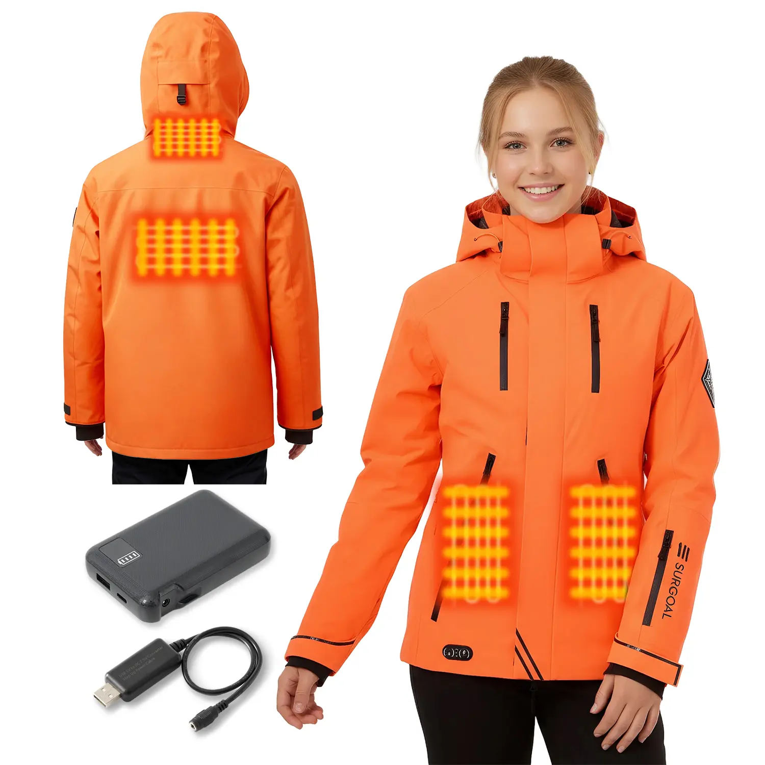 Surgoal HardShell Heated Jacket Men & Women｜Power Bank Compatible｜Electric Ski Jacket Battery Pack, Heated Coat Hoodie Warm｜Windproof • Waterproof • Fast-Heat