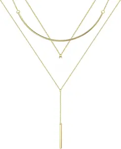 Gold Layered Necklaces for Women - 14K Gold Plated Handmade Multilayer Bar Pearls Coin Disc Moon Butterfly Medallion Adjustable Dainty Layered Choker Necklaces for Women Jewelry