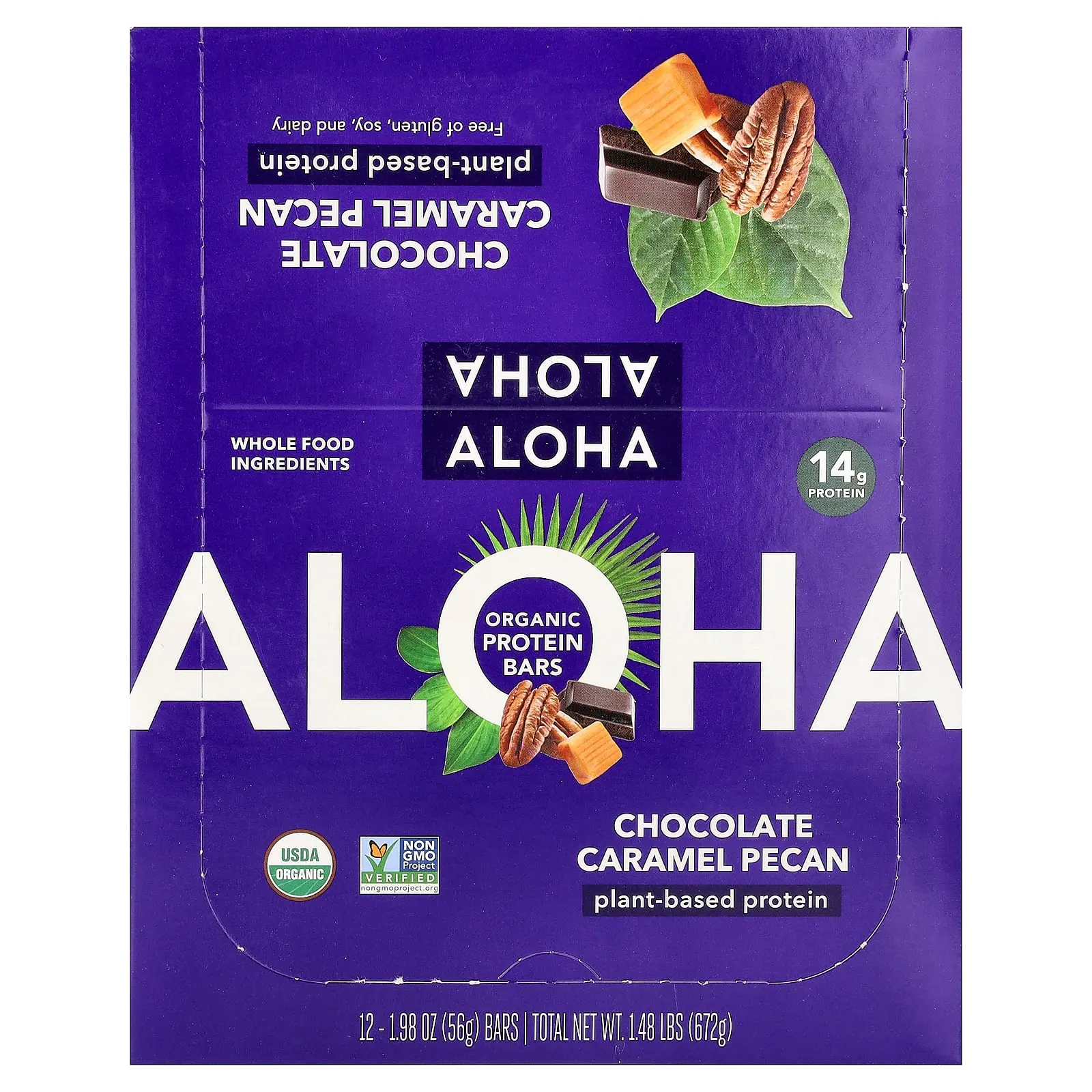 Aloha Organic Protein Bars, Chocolate Caramel Pecan, 12 Bars, 1.98 oz (56 g) Each