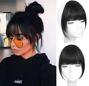 Alrence Beauty Clip in Bangs Real Human Hair Clip on Wispy Bangs Fringe with Temples Hairpieces Fake Front Bangs Extensions for Women Jet Black Color
