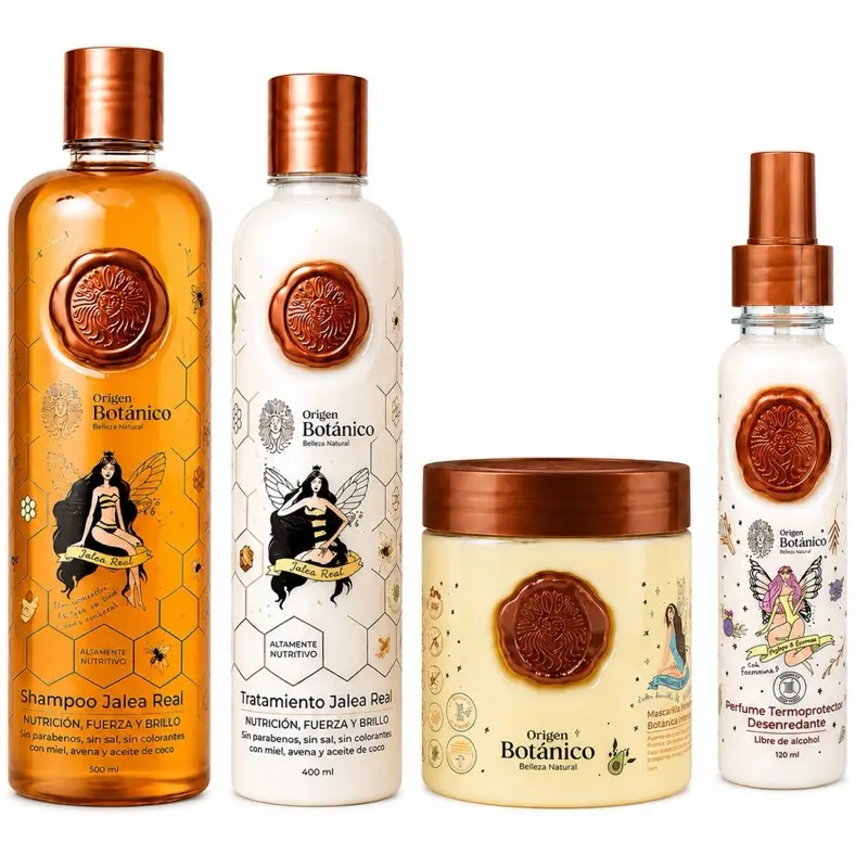 Botanical Origin 4-Pack Hair Care Kit: Royal Jelly Shampoo, Royal Jelly Treatment, Hair Mask (each 400ml), Heat Protectant (120ml)