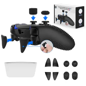 Black Skin for PS5 Edge Controller, Silicone Cover Case for PS5 Wireless Controller with 4 Thumb Caps, 4 Triggers Extenders, and 1 Touchpad Sticker