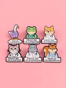 6pcs/set Cute Animal Doctor Pins, Trust Me Cartoon Design Badges, Suitable for Briefcases, Jackets, Hats, Fashion Cartoon Accessories