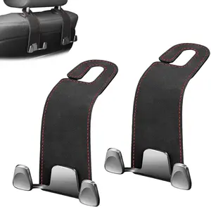 2PCS Car Seat Headrest Hook, Premium Car Back Seat Hooks, Universal Vehicle Hanger Storage Organizer – Black Leather and Double Wide Metal Design, for Purses, Bags, Phones, Grocery