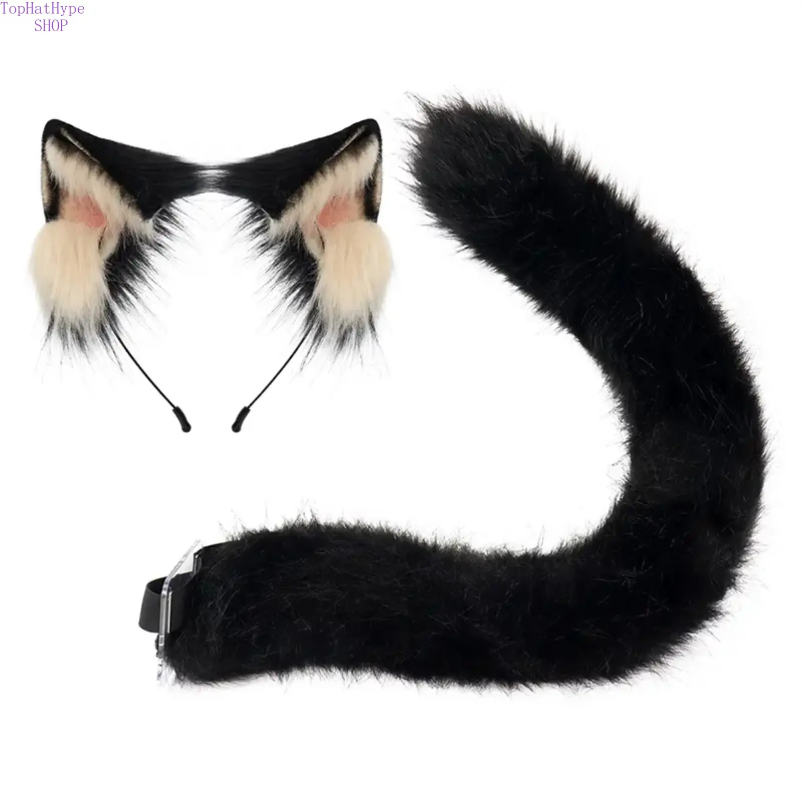 Black Cat Cosplay Props Set - Cute Realistic Plush Headband with Fluffy Tail for Halloween, Party & Anime Conventions, Party Accessory
